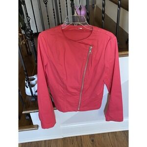 Tahari Women's Moto Jacket Thimbleberry Zip Front Cropped Long Sleeve Size M